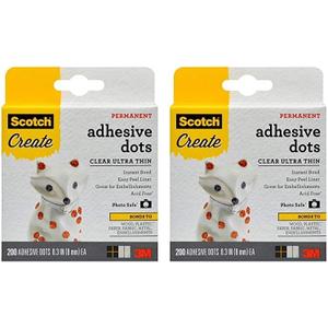 Scotch Adhesive Ultra Thin Dots, Clear, 200 Count, Great for Card Making and Scrapbooking (010-200UT-CFT) (Pack of 2) (1 Count (Pack of 2))