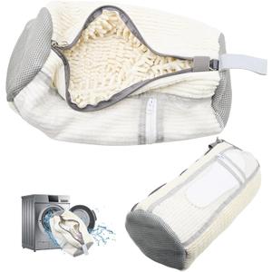 Shoe Washing Machine Bag,2 Pcs Shoe Washing Bag for Dryer & Washer, Reusable Laundry Shoe Bag for All Shoes Sizes, Independent Insole Compartment With Side Mesh (White)