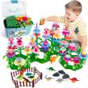 Toys Gifts for Toddlers Boys Girls Age 2 3 4 5 6, 167 PCS Dinosaur Flower Garden Building Blocks, STEM Fine Motor Skill Stacking Games, First 1st Birthday Gifts for Preschool Kids 2+ Years Old