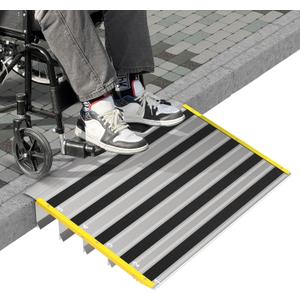 5" Rise Door Threshold Ramps for Doorways, Stable Yellow Edge, Aluminum Wheelchair Ramp for Home Steps, Adjustable Modular Entry Ramp for Scooters, Power Chairs, 880LBS Load Capacity