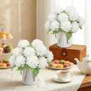 Pre-Made Flower Table Centerpieces, Set of 6 Artificial Silk Chrysanthemum with Farmhouse Metal Vases for Wedding, Birthday Parties, Home, Dining Table Decorations - Ivory White
