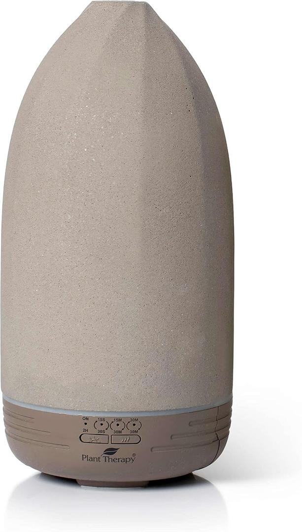 Plant Therapy Metro Stone Diffuser Gray - Essential Oil Diffuser - Sleek Design for Home & Office, 8 Hours of Diffusion, Auto Shut Off, Soft Ambient Lighting, Four Timer Settings (Grey)