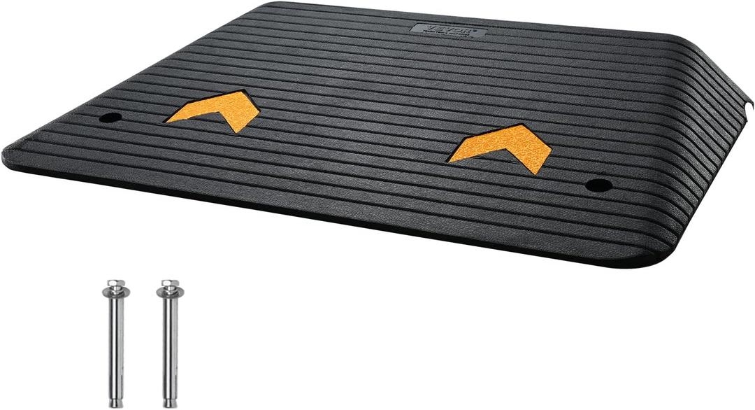 VEVOR 4" Rise Rubber Threshold Ramp, 35.5" Wide Wheelchair Ramp Doorway, Natural Curb Ramp, 33069Lbs Load Capacity, Non-Slip Textured Surface Rubber Curb Ramp for Wheelchair and Scooter (Black)