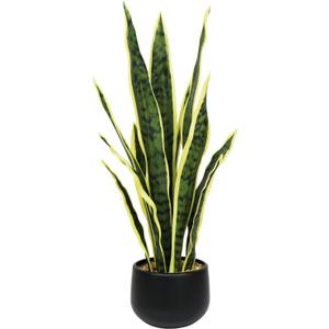 Ollain Artificial Snake Plant with Potted 23.6" Fake Plastic Sansevieria Faux Plants in Pot for Outdoor Window Box Verandah Planter Indoor Outside Home Garde Office Room Gardening Decoration (Yellow)
