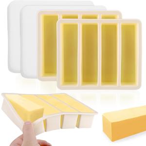 Palksky Butter Mold, Silicone Butter Tray with Lid, Stick Container for Energy Bar, Soap Bar, Non Stick, Large Cavity, Pack of 2