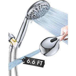 High Pressure 10 Setting Handheld Shower Head, 5" Detachable Showerhead Spray Built-in Power Wash to Clean Tub, Tile & Pets, 79" Extra Long Stainless Steel Hose, Adjustable Bracket - Chrome