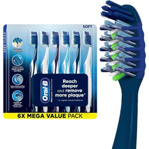 Oral-B Pro Clean Cross Action Toothbrushes, Deep Plaque Removal, 6 Count