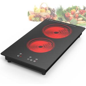 GIHETKUT Electric Cooktop,Built-in and Countertop Electric Stove Top, 2100W 110V Electric Burner 9 Heating Level, Timer & Kid Safety Lock, Sensor Touch Control 2 Burner Electric Cooktop.