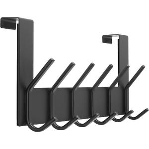 Dseap Over The Door Hook Hanger - 6 Hooks Over Door Coat Rack for Hanging Clothes Hat Towel, Black