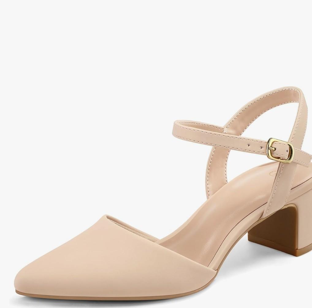 Women's Pumps 2 Inch Chunky Block Heel Pointed Toe Ankle Strap Slingback Wedding Party Dress Shoes 7.5