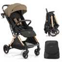 Gromast Gravity Folding Baby Stroller - Portable Travel Toddler Stroller w/Adjustable Backrest, Canopy & Cup Holder, Lightweight and UV Protected, One-Hand Automatic Folding - Golden Khaki