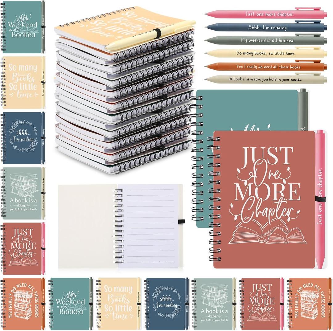 Thenshop 12 Sets Book Lover Gift Include Librarian Inspirational Spiral Notebook Pen Bulk Book Club Gift Reading Journal Librarian Gifts for Women Reader Teacher Bookish bookworm (Bright Color)