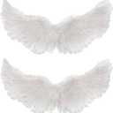 2 Pieces Angel Feather Floating Wings Halloween Costume with Elastic Straps for Women Adults Cosplay(23.62 x 15.75 Inch,White)