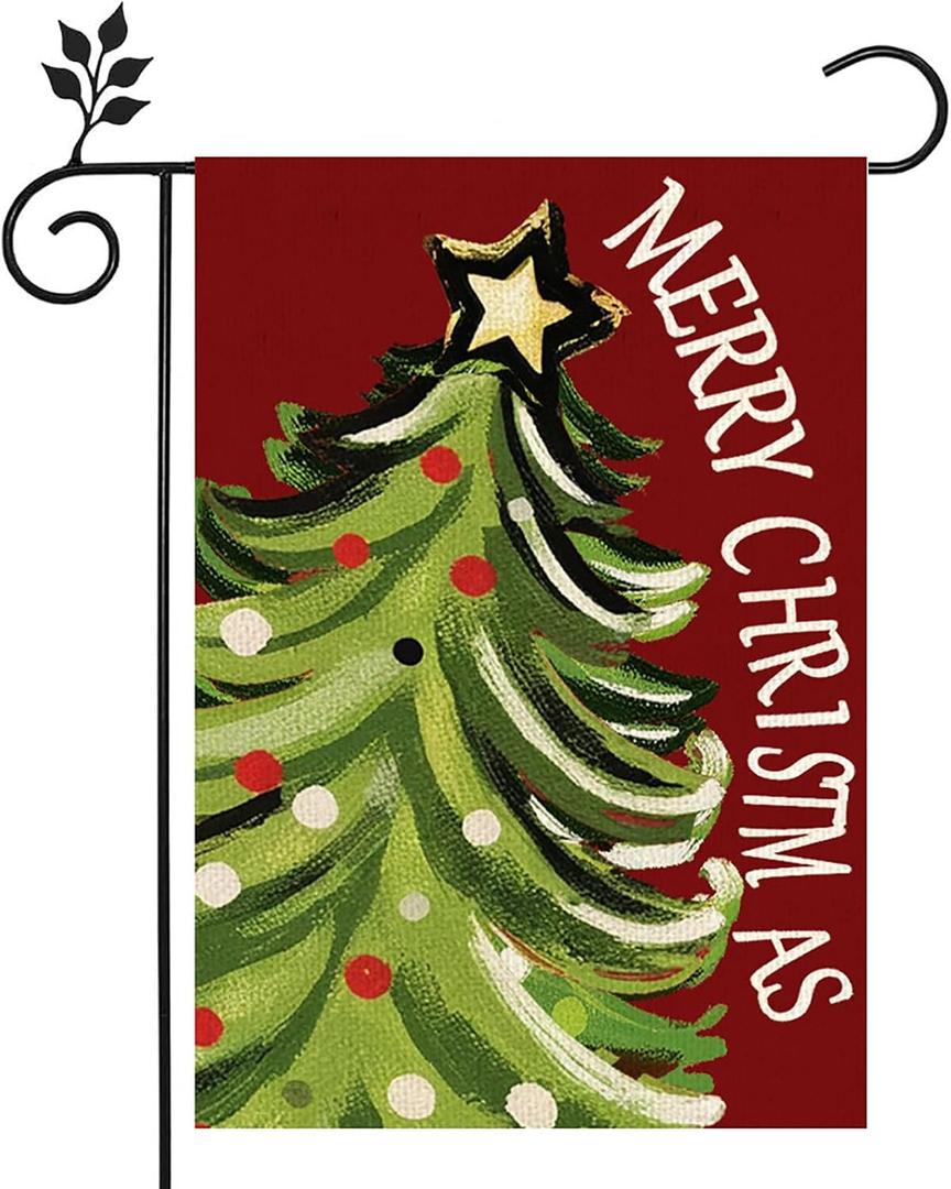 Merry Christmas Garden Flag Xmas Tree Yard Flag 12x18 Inch Double Sided,Outside Christmas Trees Winter Holiday Yard Outdoor Flag Yard Decoration for Outside