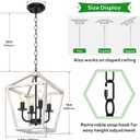 Farmhouse Lantern Chandelier 4-Light, Industrial Brushed White Oak Ceiling Light Fixture with Open Cage and Adjustable Hanging Height, E12 Base for Kitchen Island, Dining Room, Entryway, Foyer
