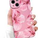 Lovmooful Compatible for iPhone 13 Case Cute Hibiscus Flower Floral Aesthetic Printed Design for Girls Women Soft TPU Shockproof More Protective Girly for iPhone 13 Case-Pink