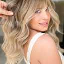 Ombre Blonde Wigs with Bangs Blonde Wigs for Women Long Wavy Curly Ombre Wig with Dark Root Synthetic Wig for Women Daily Party Use (20inch)