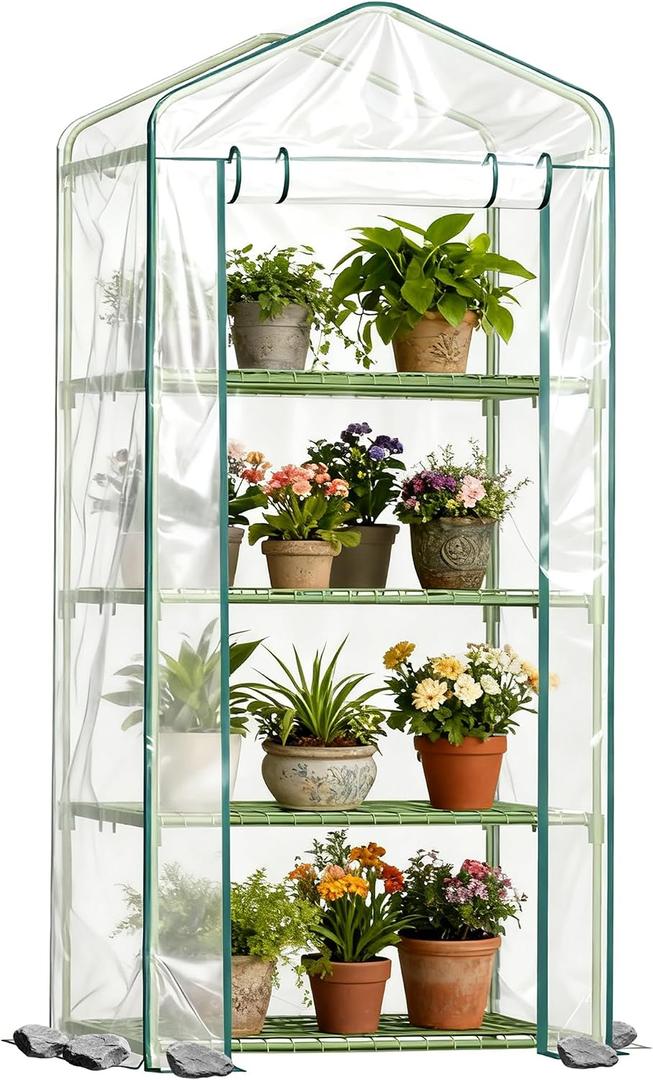 Twira 4-Tier Mini Greenhouse Outdoor, Portable Small Greenhouses for Winter, PE-coated Metal Frame & PVC Cover Green House for Outside Plants, Indoor Greenhouse Women Men Gardening Gifts 2.3x1.6x5.2ft, Large