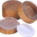 Frienda 2 Pack 30 ml Empty Loose Powder Container small Compact Case Refillable Bamboo Cosmetic Face Makeup Travel Loose Reusable Box Portable DIY Case Holder Supplies with Sifter Lids and Powder Puff