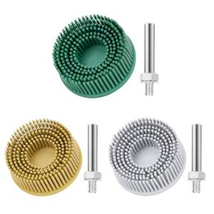 3Pcs Bristle Disc 2 Inch Gasket Remover Wheel Tool - 50#, 80#, 120# Size, White & Yellow & Green Bristle Brush Cleaning Disc with 1/4 Shank Attachment Abrasive Coating Discs
