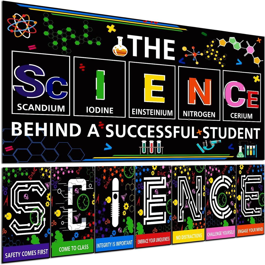 Yexiya 8 Pieces Science Classroom Decoration Science Poster Science Matters Poster Scientific Method Posters Bulletin Board Science Class Posters Wall Decor for School Teachers (Black)