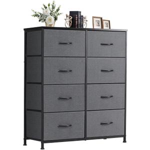 DUMOS 8 Drawer Dresser for Bedroom, Fabric Storage Organizer with Sturdy Metal Frame, Wooden Top Chest of Drawers for Closet Entryway Guest Room, Grey (11.8"D x 31.5"W x 36.3"H (8 Drawers))