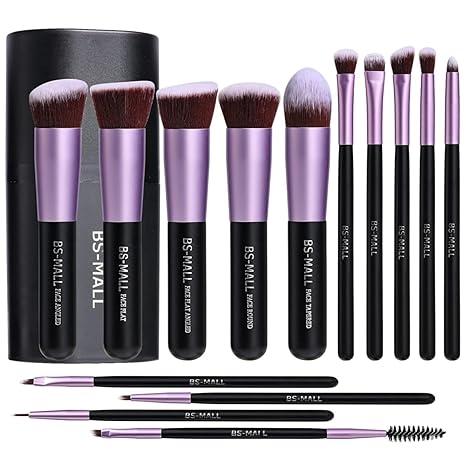 BS-MALL Makeup Brushes Premium Synthetic Foundation Powder Concealers Eye Shadows 14 Pcs Purple for Makeup Beginner or Professional with Travel Case