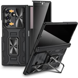 VEGO for Samsung Z Fold 7 Case with Screen Protector [Anti-Peeping][ Built-in Hinge Protection & Slide Camera Cover] Full-Body Shockproof Protective Rugged Kickstand Case for Galaxy Z Fold 7 - Black