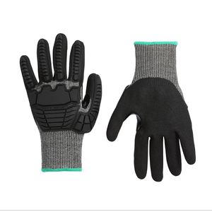 Amazon Basics 10 Pairs Impact Protection Gloves with Touch Screen Friendly 15G Sandy Nitrile Palm, Black, Size Large, 10 Count