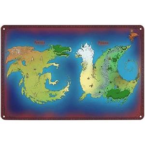 ALEXXO Wings of Fire Map Metal Tin Sign Dragon Poster Wall Art Plaque Decor for Home Living Room Bar Pub Cafe Club Man Cave 8x12 Inch, Set of 2