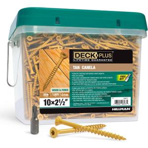 Deck Plus 2-1/2 Inch Epoxy Coated Exterior Wood and Fence Screws #10 x 2-1/2" Torx/Star Drive Included Coarse Thread, Outdoor Rust Resistant Decking Screw, Tan, 25lb Box, 1825 Pieces | 48417