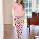 Frcdaunrs Pajama Set Pack for Women 2 Piece Long Sleeve Sleepwear Tops and Heart Printed Pants Soft Loungewear Ladies Pjs Set