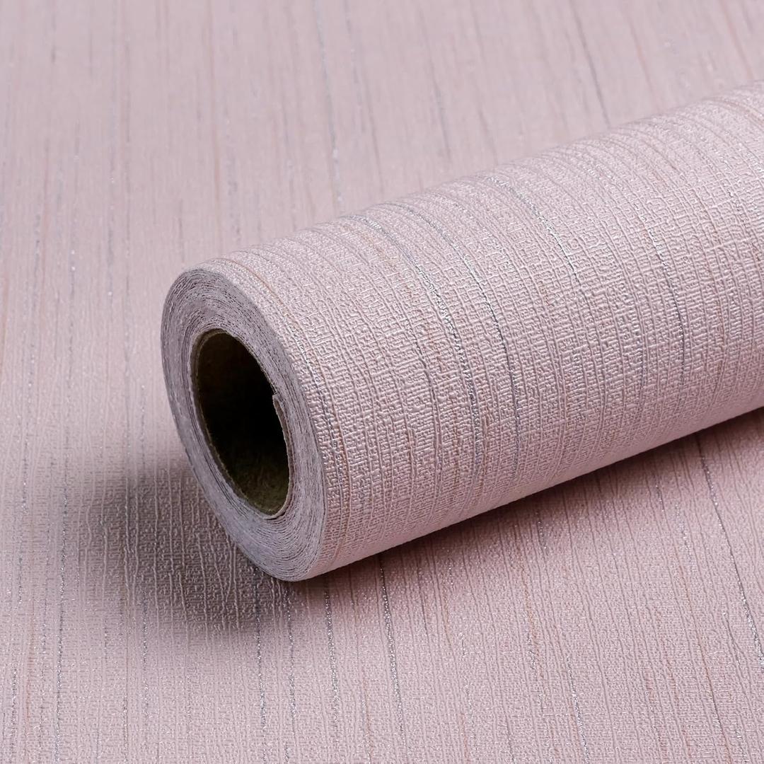 Pink Grasscloth Peel and Stick Wallpaper Vintage Texture Removable Waterproof Wallpaper for Room Walls, Cabinets, Furniture, Drawers, Desk A Set of 23.6"x480"