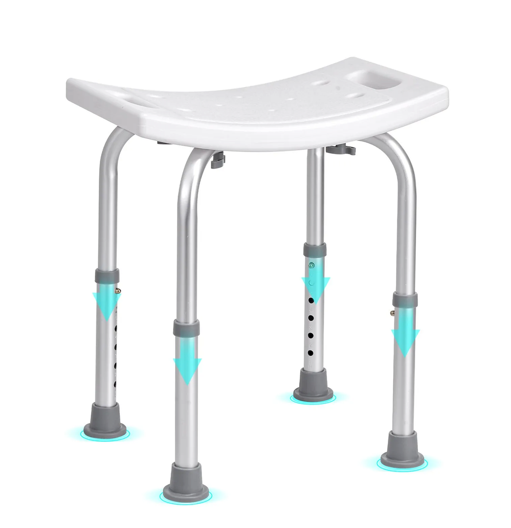 VEVOR Shower Stool, Height-Adjustable Bath Chair with Integrated Grips, Safe Seating Solution for Showers or Bathtubs, Anti-Slip Bathroom Bench for Seniors, Disabled, 350 lb Limit