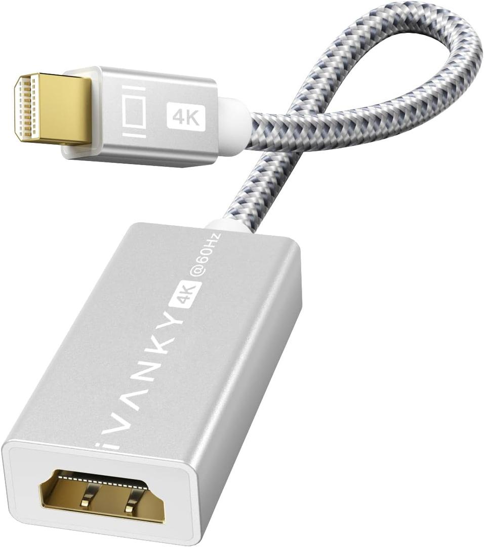 IVANKY 4K Mini DisplayPort to HDMI Adapter, 4K@60Hz, Thunderbolt 1&2 to HDMI Adaptor, Super Slim, Mini DP to HDMI Adapter for MacBook Air/Pro, Surface Pro/Dock/Book, Monitor, Projector-Silver