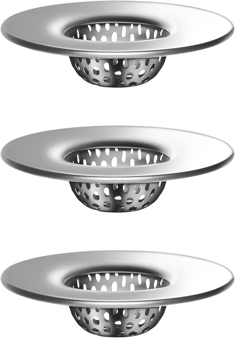 MR.SIGA Bathroom Sink Strainer, Utility, Slop, Bathtub Lavatory Sink Drain Strainer Hair Catcher, Stainless Steel Shower Drain Strainer, 3 Pack (3 Count (Pack of 1), Silver)