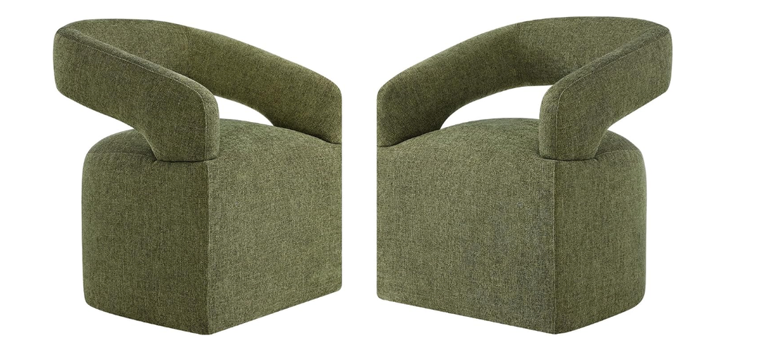 KISLOT Upholstered Dining Chairs with Casters, Modern Barrel Side Armchair with Rollers for Dining Room, Bedroom, Kitchen, Reading Room, Green, Set of 2