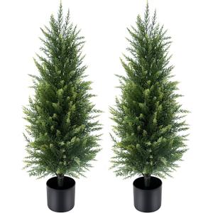 Artificial Cedar Topiary Trees 3FT, Set of 2 Outdoor Faux Evergreen Trees for Front Porch, Patio, Garden & Entryway Dcor, Realistic Lifelike Cedar Trees for Home & Office Decoration
