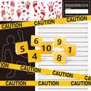 TICIAGA 29pcs Crime Scene Decors Kits, Body Silhouette Crime Scene Tape Evidence Markers and Bloody Sticker and Photo-Booth Props with Height Chart Backdrop Poster, Home for Crime Scene Party Decors (A-34 Piece)