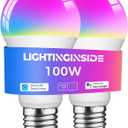 Lightinginside Smart Light Bulbs 100W Equivalent, Works with Alexa/Google Home/SmartLife, 1350LM 11W RGBCW Color Changing LED Light Bulbs, 2.4G WiFi Bluetooth Bulb, No Hub Required, ETL Listed, 2PCS