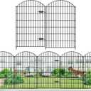 Metal Garden Fence with Gate 48in (H) x 12.7ft (L), 1 Gate+ 4 Panels Dog Fence Border Fences Animal Barrier, No Dig Garden Fencing for Yard Flower Bed Lawn Patio Outdoor, ECG4805G, Black