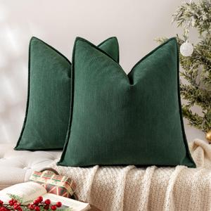 MIULEE Pack of 2 Green Decorative Pillow Covers 20x20 Inch Soft Chenille Luxurious Couch Throw Pillows Farmhouse Cushion Covers with Elegant Design for Sofa Bedroom Living Room Home Decor