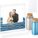Roowest Sand Ceremony Kit for Wedding Includes Clear Acrylic Unity Sand Ceremony Photo Frame 2 Pack Photo Fixing Corner Stickers and 2 Glass Unity Holder for Wedding Home Decor(Blue, Gray)