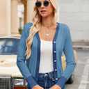 GRACE KARIN Womens Cardigan Sweaters Lightweight Long Sleeve Cropped Cardigan Fall Fashion Outfits Clothes Striped Shrug (Blue, XL)