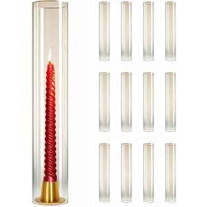 12 Pcs 2.5"W x 14"H Hurricane Glass Candle Holders - Bottomless Glass Hurricane Pillar Candle Holder Open Ended Sleeve Tube Cover for Pillar Candleholders Metal Candlestick not Included