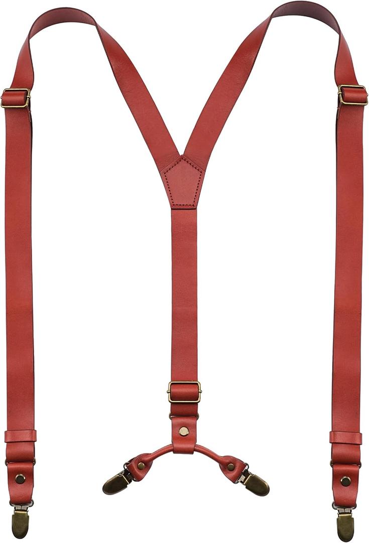 Suspenders for Men Heavy Duty, Adjustable Y Back Design with Strong Double Back Metal Clips, Ideal Mens Leather Suspenders for Groomsmen