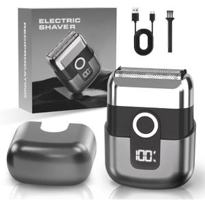 Electric Foil Shavers for Men: Mini Electric Razor, Foil Shaver for Face, IPX7 Waterproof Wet Dry Cordless Razor with 3 Floating Blades, LED Display for Travel & Home, USB Type C (Grey)