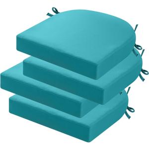 idee-home Outdoor Chair Cushions Set of 4, Thick 19" x 19" x 2" Outdoor Seat Cushions Patio Furniture Waterproof with Ties, Dining Pads (A Peacock Blue)