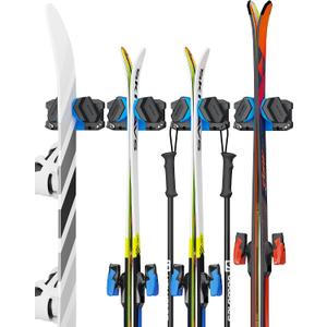 Skifavs Ski & Snowboard Wall Rack, Ski Wall Mount & Ski Rack Wall Mount for Garage Space-Saving, Winter Gear Organizer, Fits Any Ski or Snowboard, Nonslip Ski Holders, Garage Organization, 4 Pack