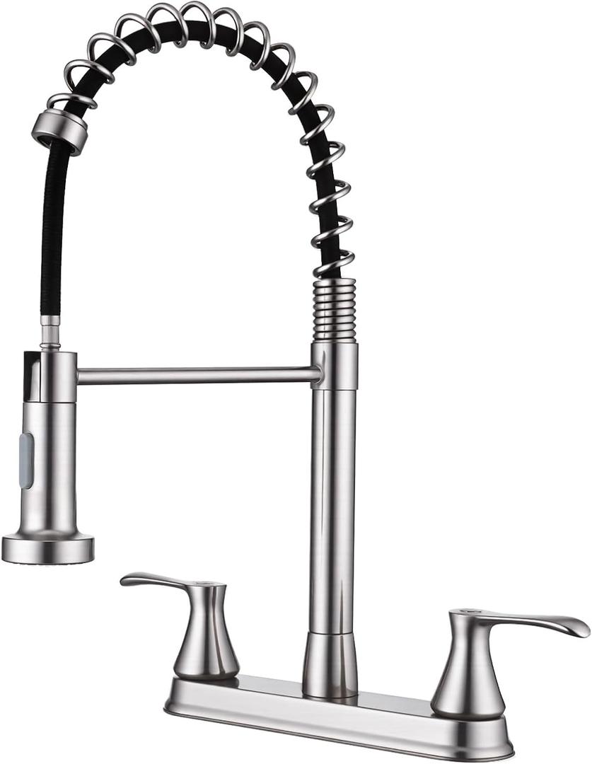 HOMELODY 2 Handles Kitchen Faucet with Pull Down Sprayer for 3 Hole Sink, 360 Rotating Spout Commercial 2 Handle Stainless Steel Kitchen Faucets with Deck Plate Brush Nickel